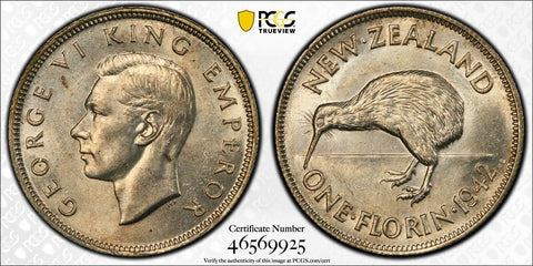 New Zealand 1942 Florin 2/- KM 10.1 PCGS MS62 UNC #3898