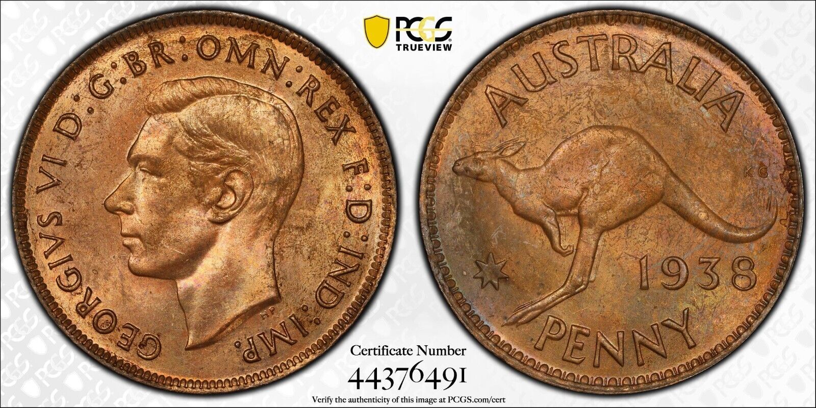 1938 m One Penny 1d Australia PCGS MS63BN CHOICE UNC #3895