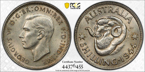 1944 m Shilling 1/- Australia PCGS MS62 UNC #3897