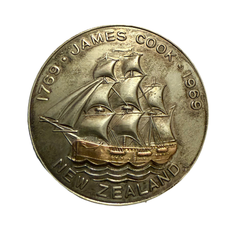 New Zealand Medallion 1969 Captain Cook Bi-Centenary Silver & Gold Unc