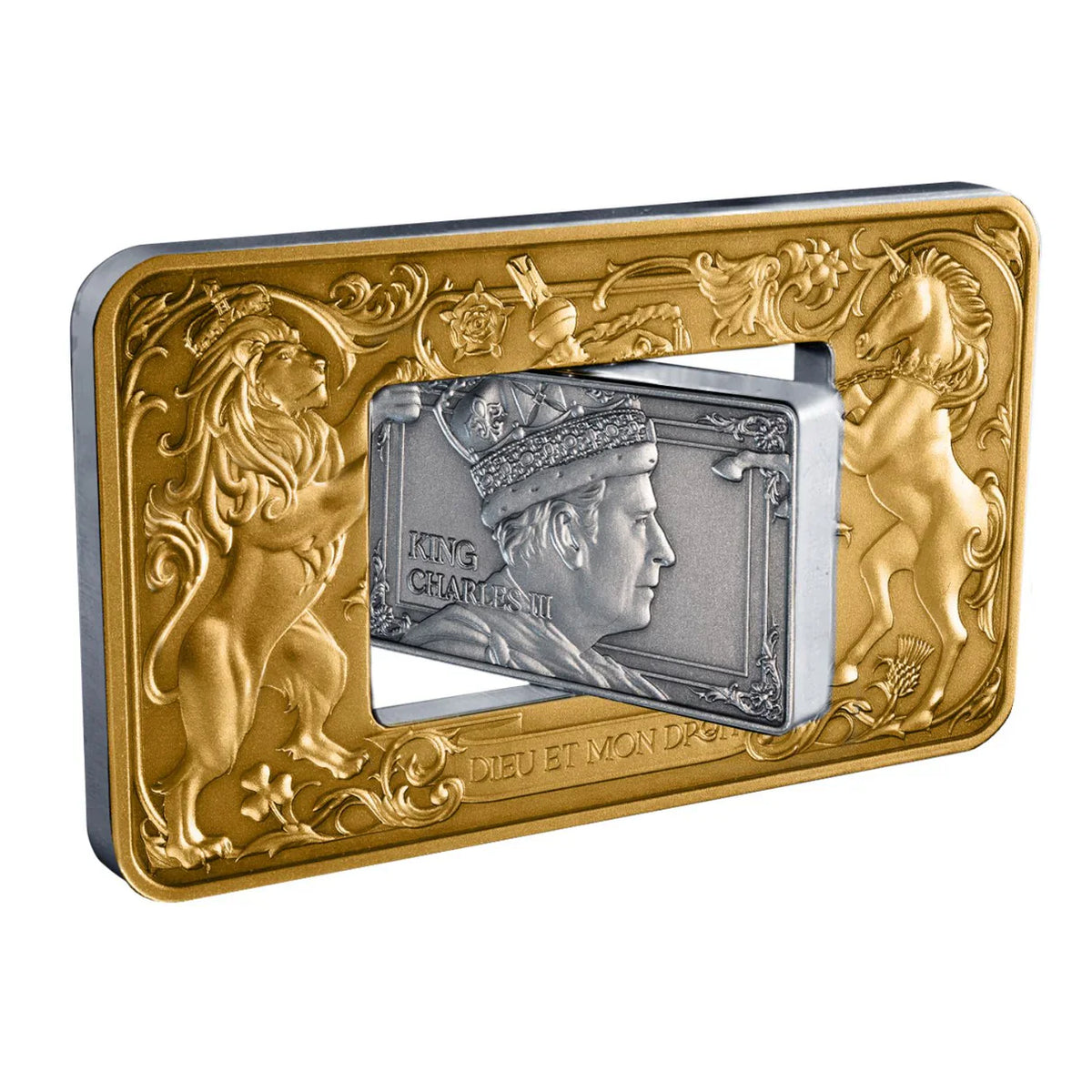 Revolving Coin Elizabeth II & Charles III 2026 $5 Revolving Rectangle Gold-plated 2oz ...