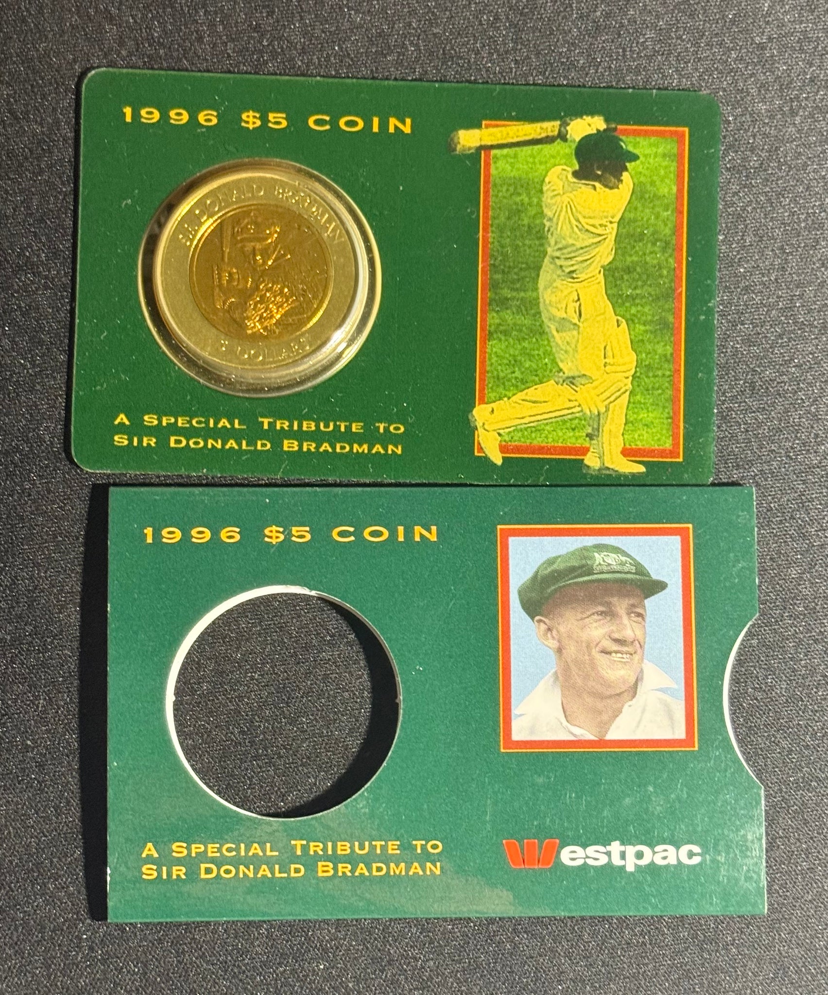 1996 $5 Don Bradman Bi-Metallic UNC - Westpac sleeve