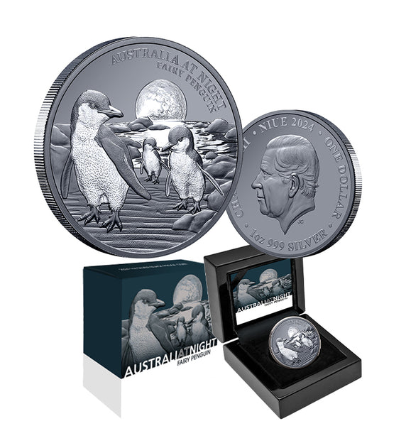 2024 AUSTRALIA AT NIGHT $1 PENGUIN 1OZ SILVER BLACK PROOF COIN