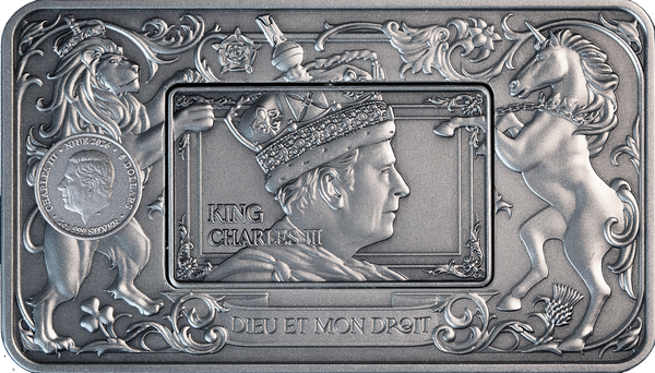 Elizabeth II & Charles III 2026 $5 Revolving Rectangle Gold-plated 2oz Silver Antique Coin