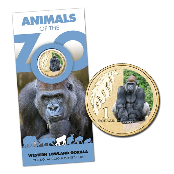 2012 $1 Animals of the Zoo Series coloured coin - Western Lowland Gorilla