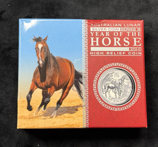2014 $1 year of the horse 1oz silver high relief coin