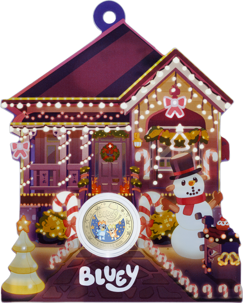 2025 $1 Coloured Uncirculated Coin – Bluey Christmas