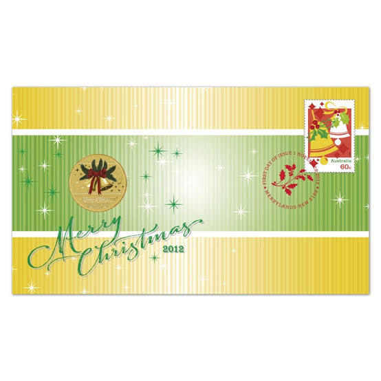 2012 Merry Christmas Australia $1 Coloured Coin PNC Stamp First Day Cover