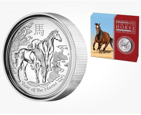 2014 $1 year of the horse 1oz silver high relief coin