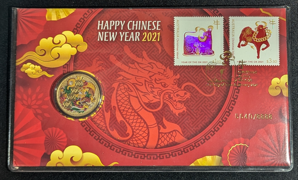 2021 $1 Year of the Ox Chinese New Year Stamp & Coin Cover PNC