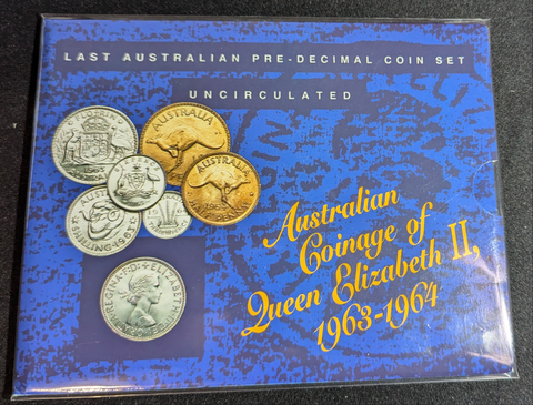 Last Australian pre decimal coin set uncirculated Australian coinage of Queen Elizabeth II 1963-1964
