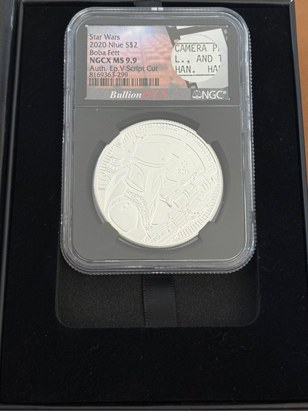 2020 $2 NIUE SILVER STAR WARS BOBA FETT NGC MS9.9 BULLION PLUS FILM SERIES 1 OZ