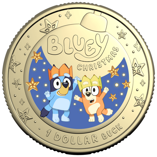 2025 $1 Coloured Uncirculated Coin – Bluey Christmas