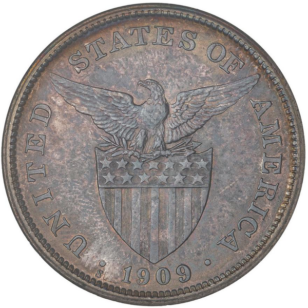 U.S. Phillipines 1909 S Peso ANACS AU 58 toned