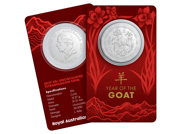 2027 50c Lunar Series - Year Of The Goat Uncirculated Tetradecagon Coin