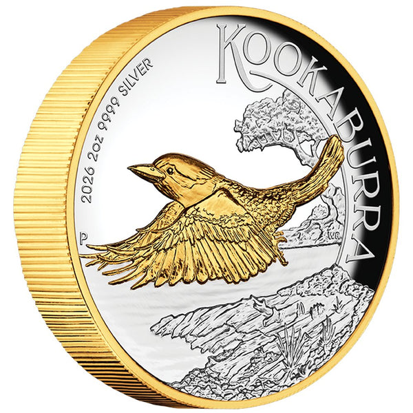 Australian Kookaburra 2026 2oz Silver Proof High Relief Gilded Coin