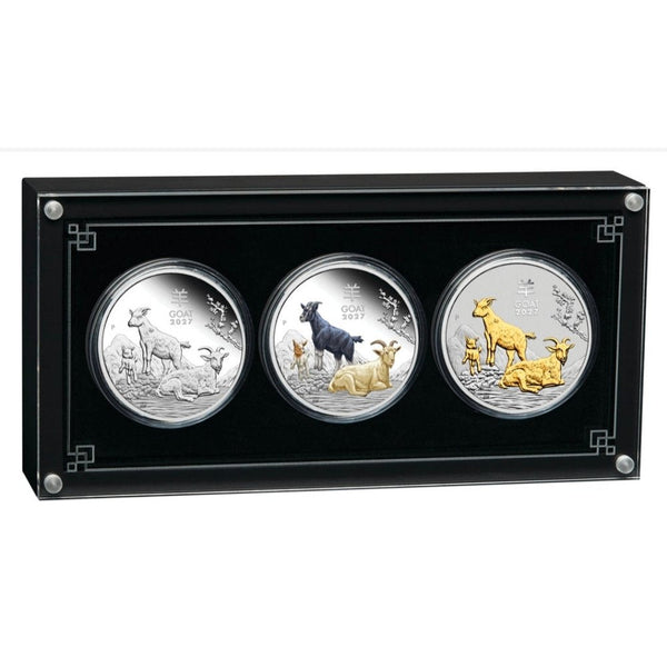 Australian Lunar Series III 2027 Year of the Goat 1oz Silver Trio