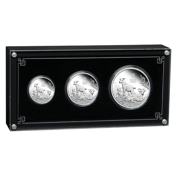 Australian Lunar Series III 2027 Year of the Goat Silver Proof Three-Coin Set