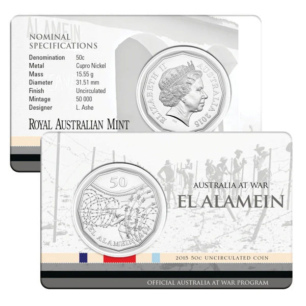2015 50c Australians at War - El Alamein Carded UNC