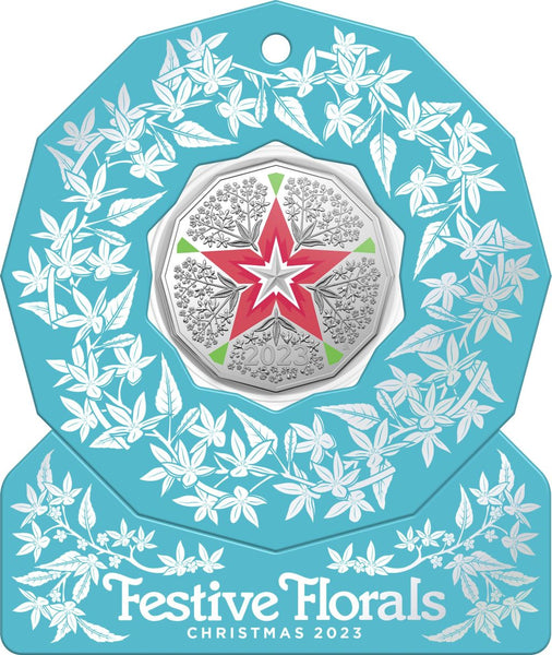 2023 Christmas Festive Florals 50c UNC - Blue