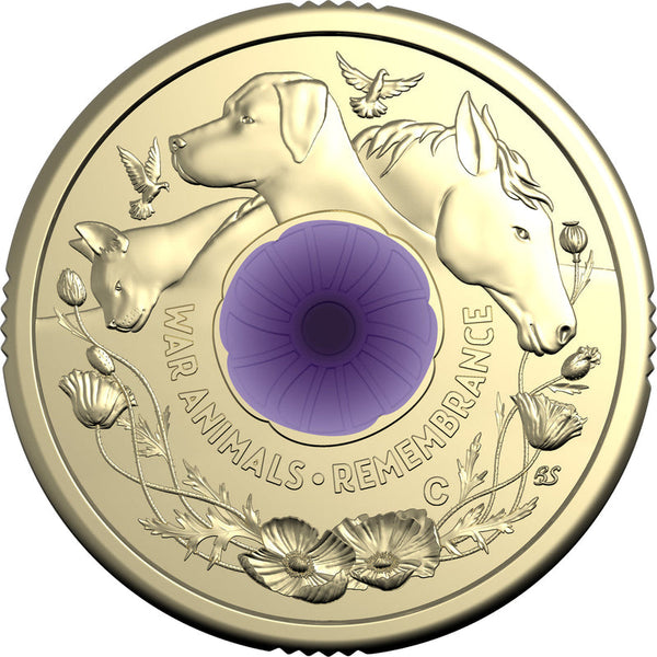 War Animals Remembrance 2024 $2 C Mintmark Coloured Uncirculated Coin