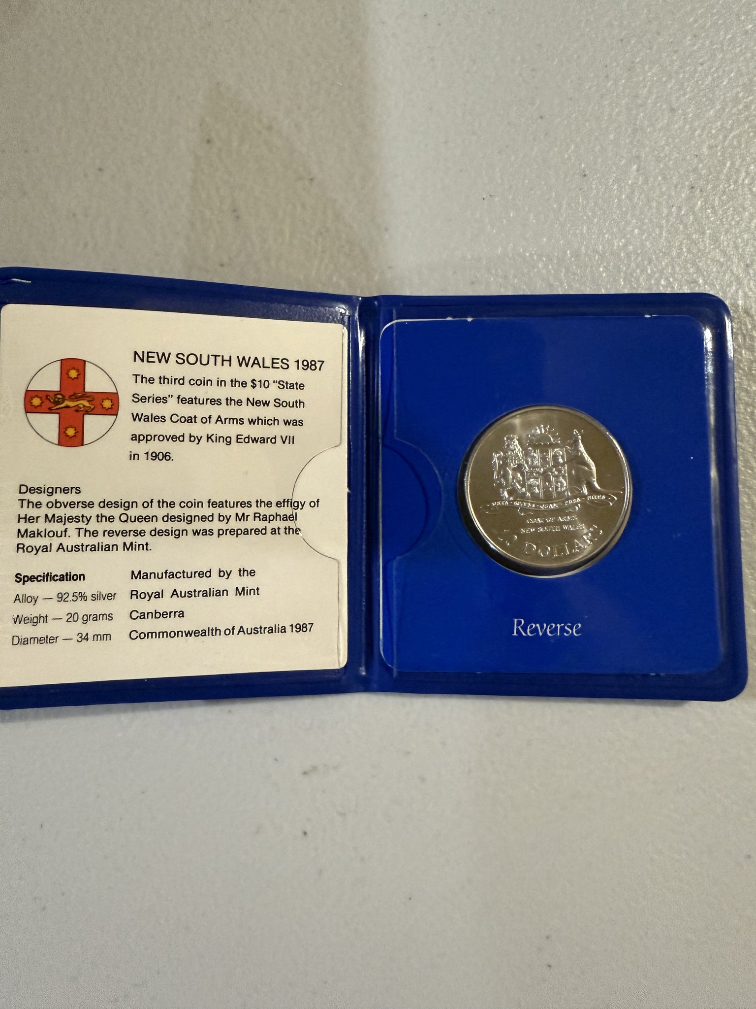1987 10 Dollar Silver Unc Coin State Series - New South Wales