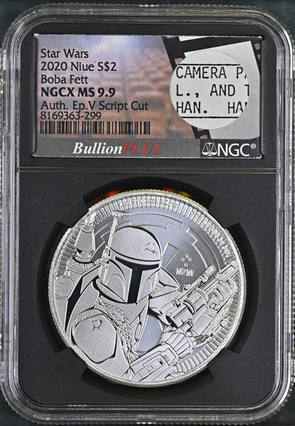 2020 $2 NIUE SILVER STAR WARS BOBA FETT NGC MS9.9 BULLION PLUS FILM SERIES 1 OZ