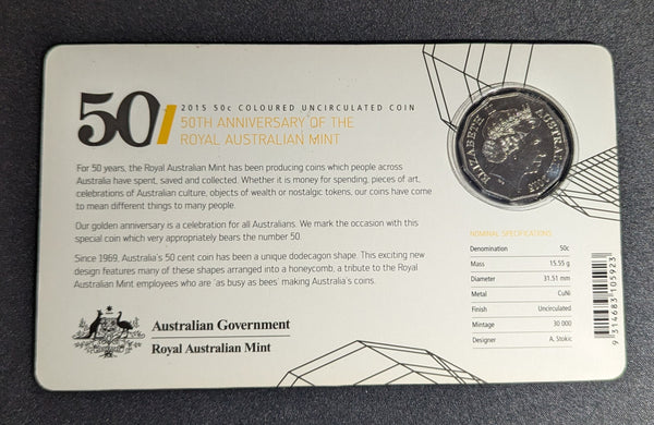 2015 50th Anniversary of The Royal Australian Mint Coloured 50C