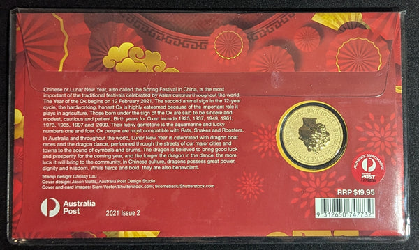 2021 $1 Year of the Ox Chinese New Year Stamp & Coin Cover PNC