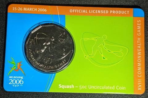 2006 50c Commonwealth Games - Squash Carded UNC