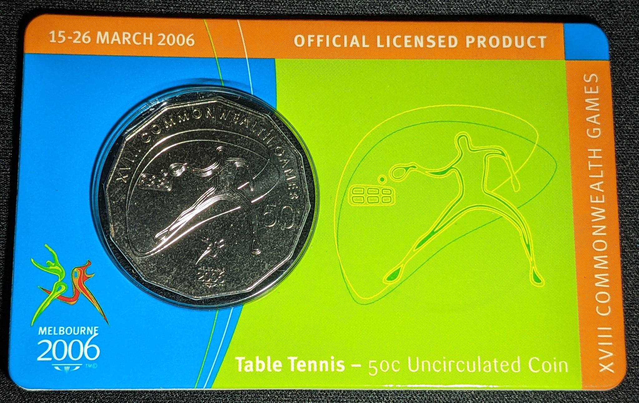 2006 50c Commonwealth Games - Table Tennis Carded UNC