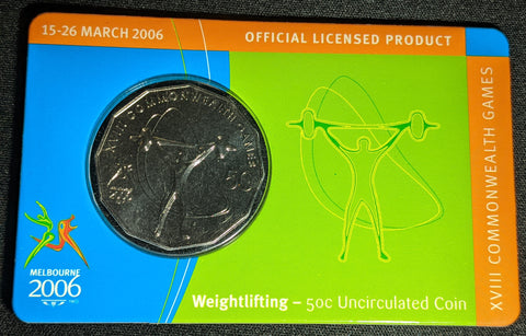 2006 50c Commonwealth Games - Weightlifting Carded UNC