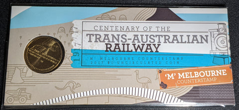 $1 2017 Trans-Australian Railway Mintmark/Counterstamp UNC  'M' - Melbourne Counterstamp