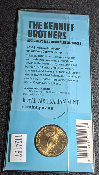 2019 Bold bad & ugly Bushrangers  $1 B (Brisbane) Counterstamp counterstamp $1