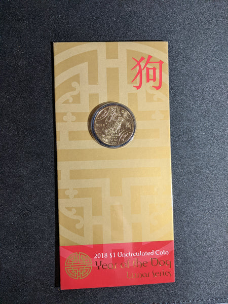 2018 One Dollar Carded Unc Coin RAM Lunar Year of the Dog