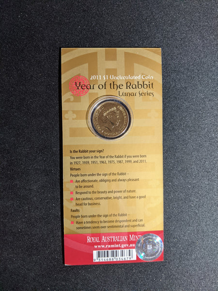 2011 One Dollar Carded Unc Coin RAM Lunar Year of the Rabbit