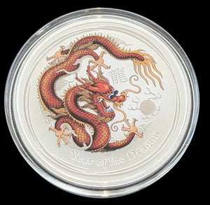 2012 Perth Mint Lunar Year of the Dragon Red Coloured 1 oz  999