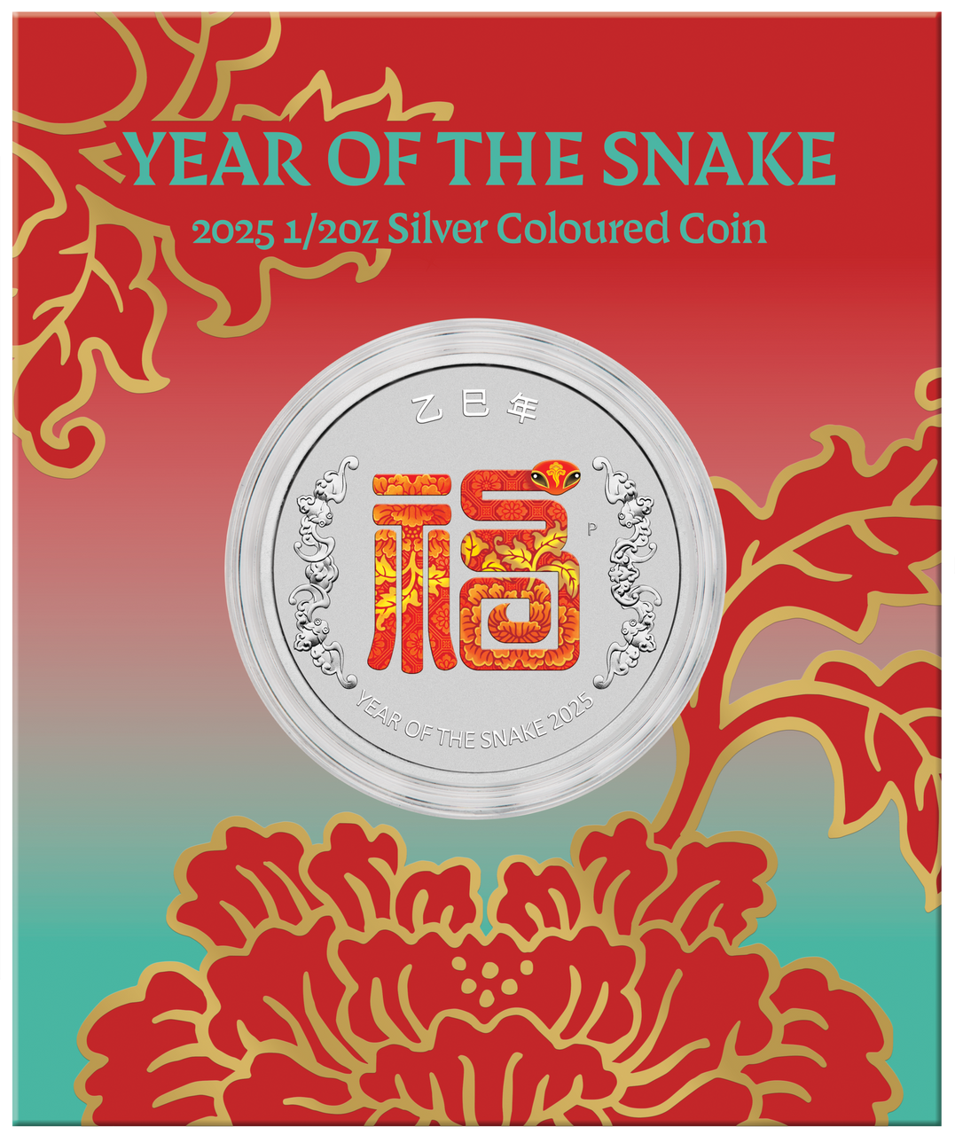 2025 Year Of The Snake 'Fu' - Prosperity 1/2oz Silver Coloured Coin In Card