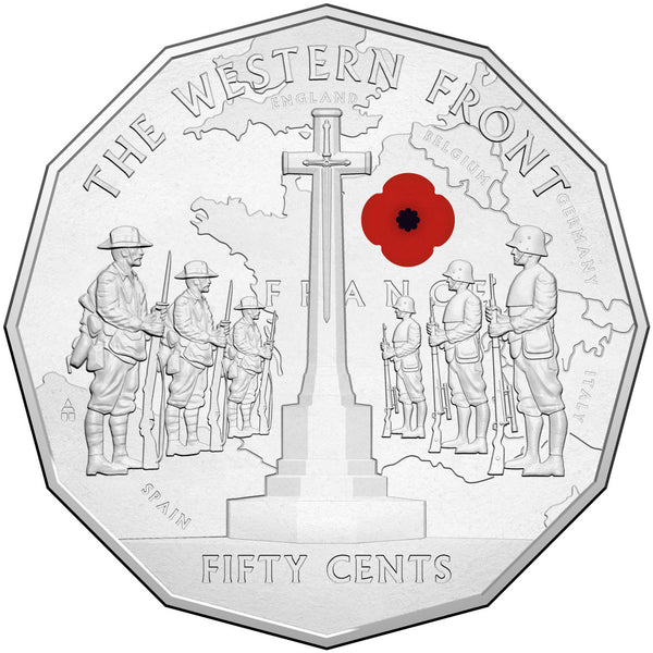 Australia 2014 Royal Australian Mint 50c Australia at War The Western Front Coloured Poppy Coin