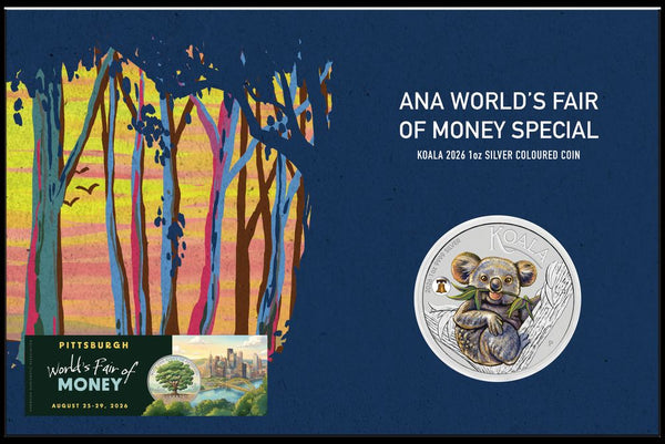 ANA Coin Show Special 2026 Koala 1oz Silver Coloured Coin with Liberty Bell Privy