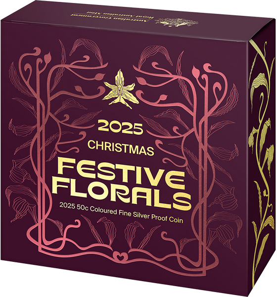 Christmas Festive Florals 2025 50c Coloured Fine Silver Proof Coin