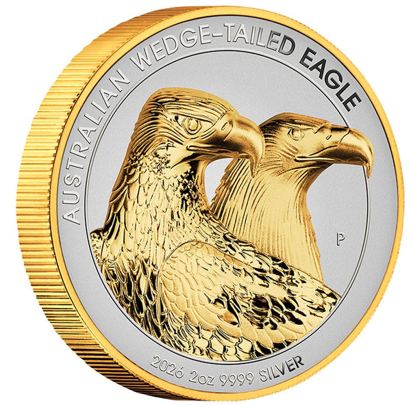 Wedge Tailed Eagle 2026 $2 2oz Silver Enhanced Reverse Proof Ultra High Relief Gilded Coin
