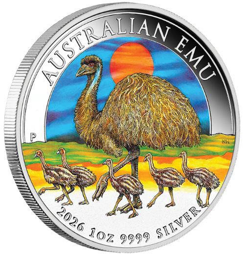 2026 1oz Australian Emu Silver Coloured Coin