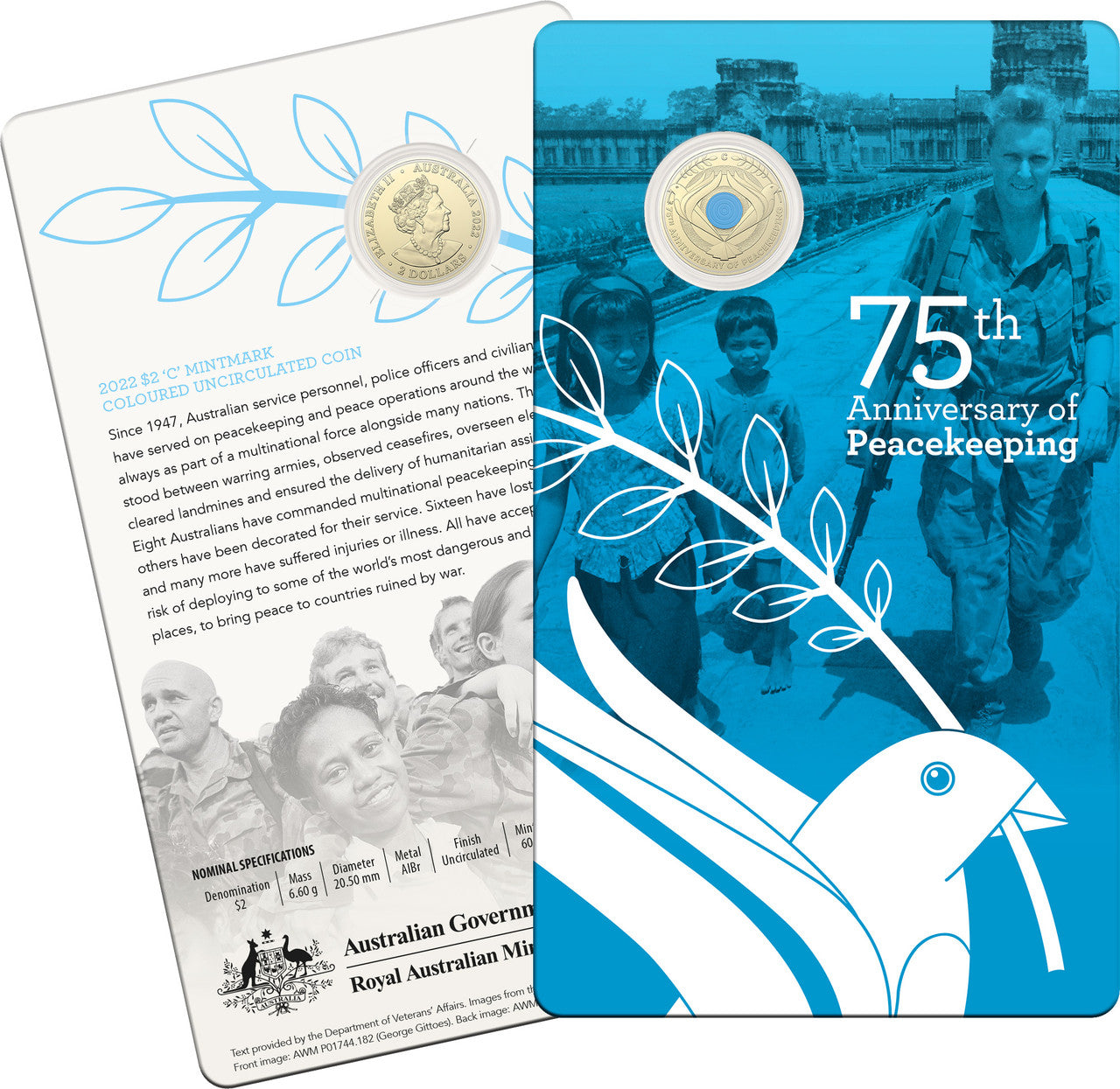 2022 $2 75th Anniversary Of Peacekeeping C Mintmark Unc Carded Coin