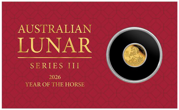2026 0.5g Mini Horse Gold Proof Coin in Card - Australian Lunar Series III – Year of the Horse