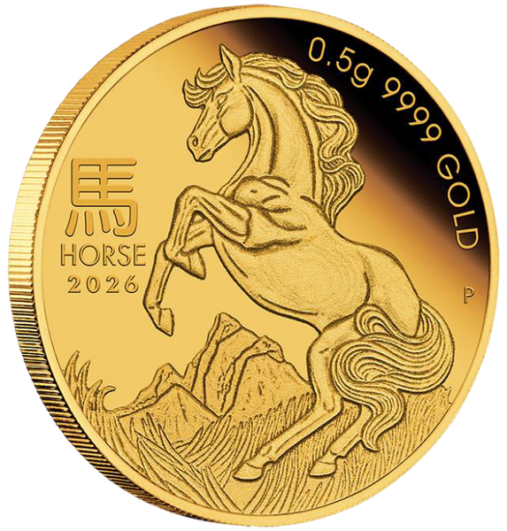 2026 0.5g Mini Horse Gold Proof Coin in Card - Australian Lunar Series III – Year of the Horse
