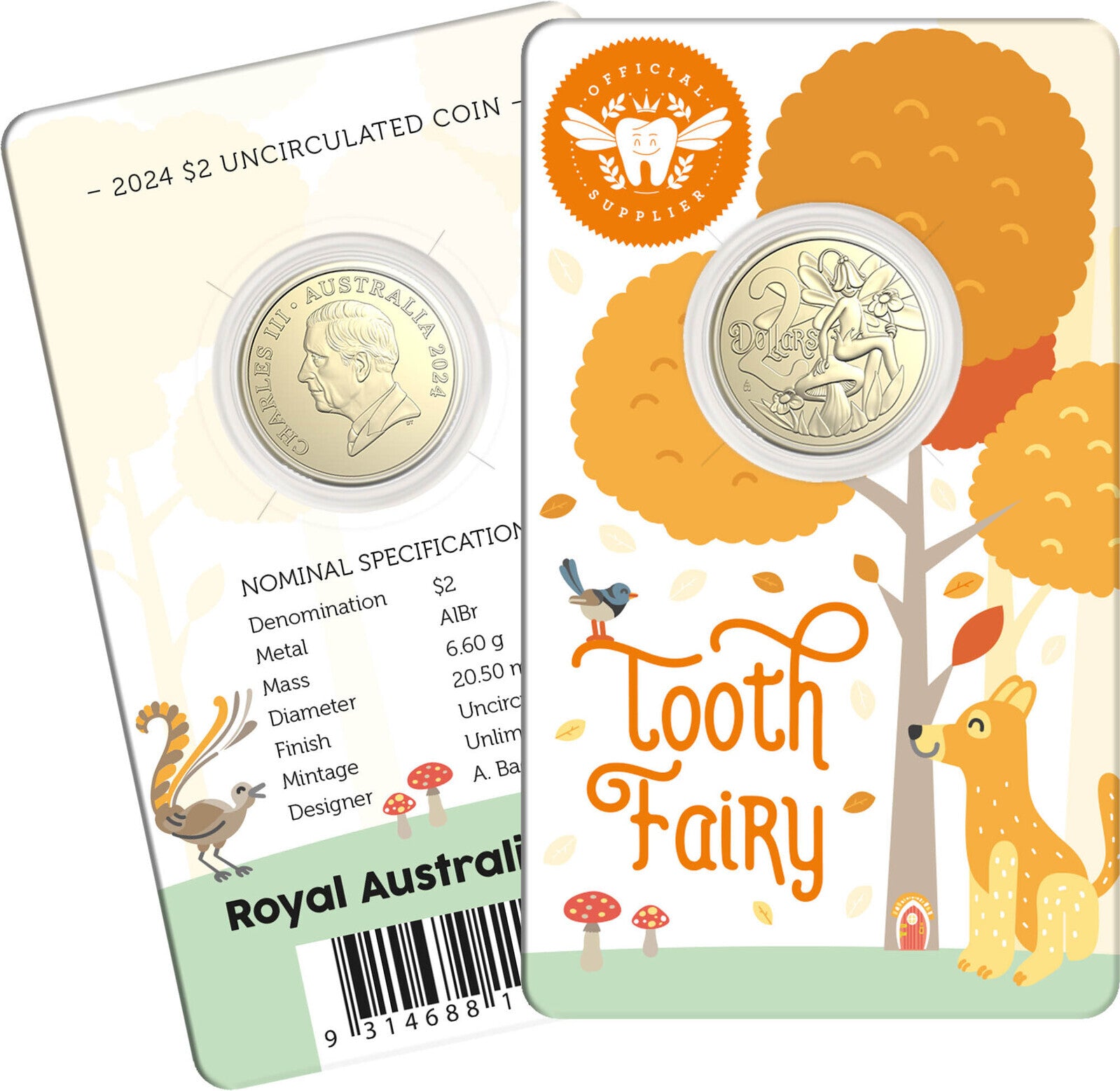 2024 TOOTH FAIRY TWO DOLLAR COIN ON CARD (KING CHARLES EFFIGY)