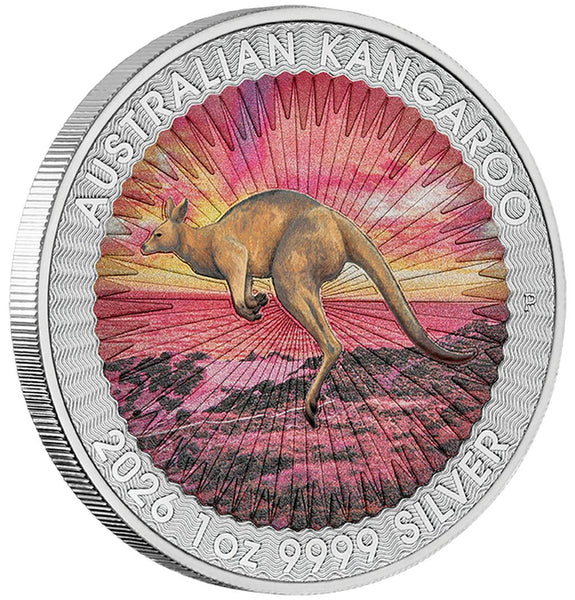 Sundowner Red Kangaroo 2026 $1 1oz Silver Coloured Coin in Card