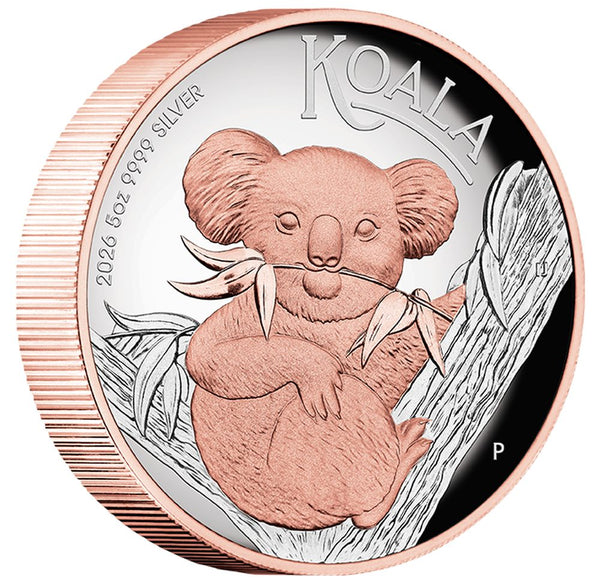 Australian Koala 2026 $8 5oz Silver Proof High Relief Gilded Coin