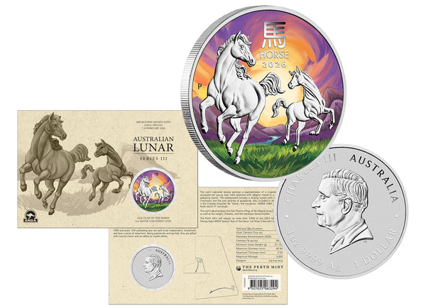 2026 1oz ANDA Melbourne Money Expo Year of the Horse 1oz Silver Coloured Coin in Card